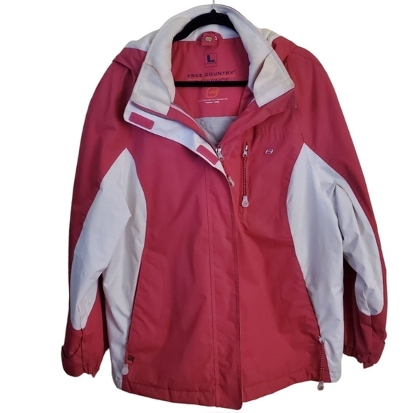 Free Country Pink White Detachable Hood Winter Ski Jacket Size L - Picture 1 of 8